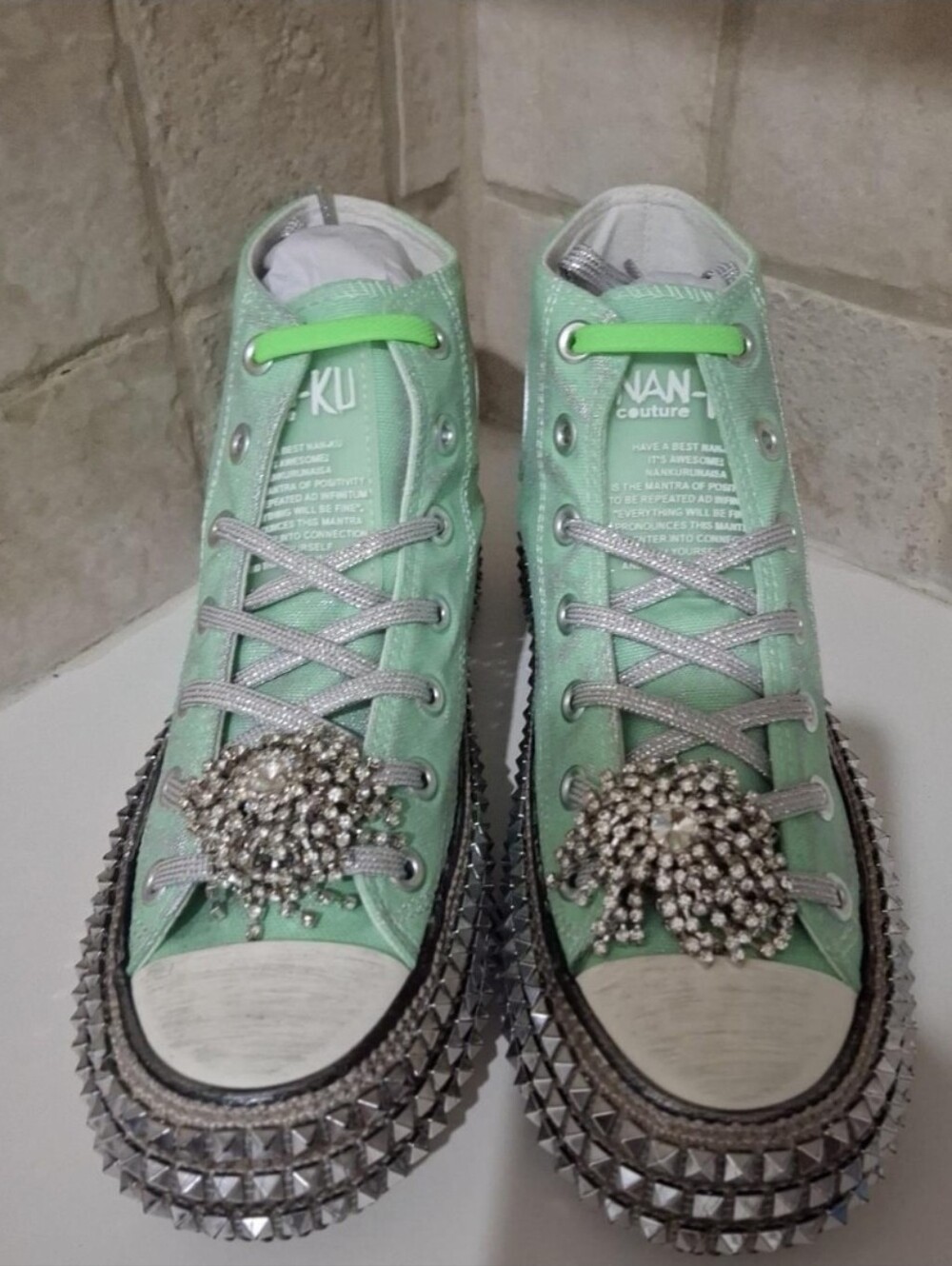 Nan-ku x Free People Cruise Studded Hi-Top Sneakers US 10 Spring Mint NEW